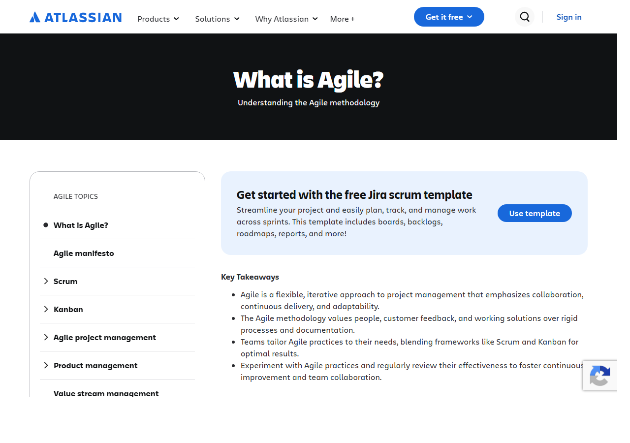 Atlassian Agile hub page, a public example of a topic cluster pillar