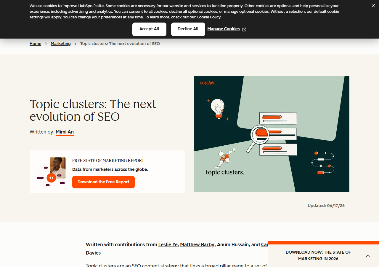 HubSpot article that popularised the topic cluster model