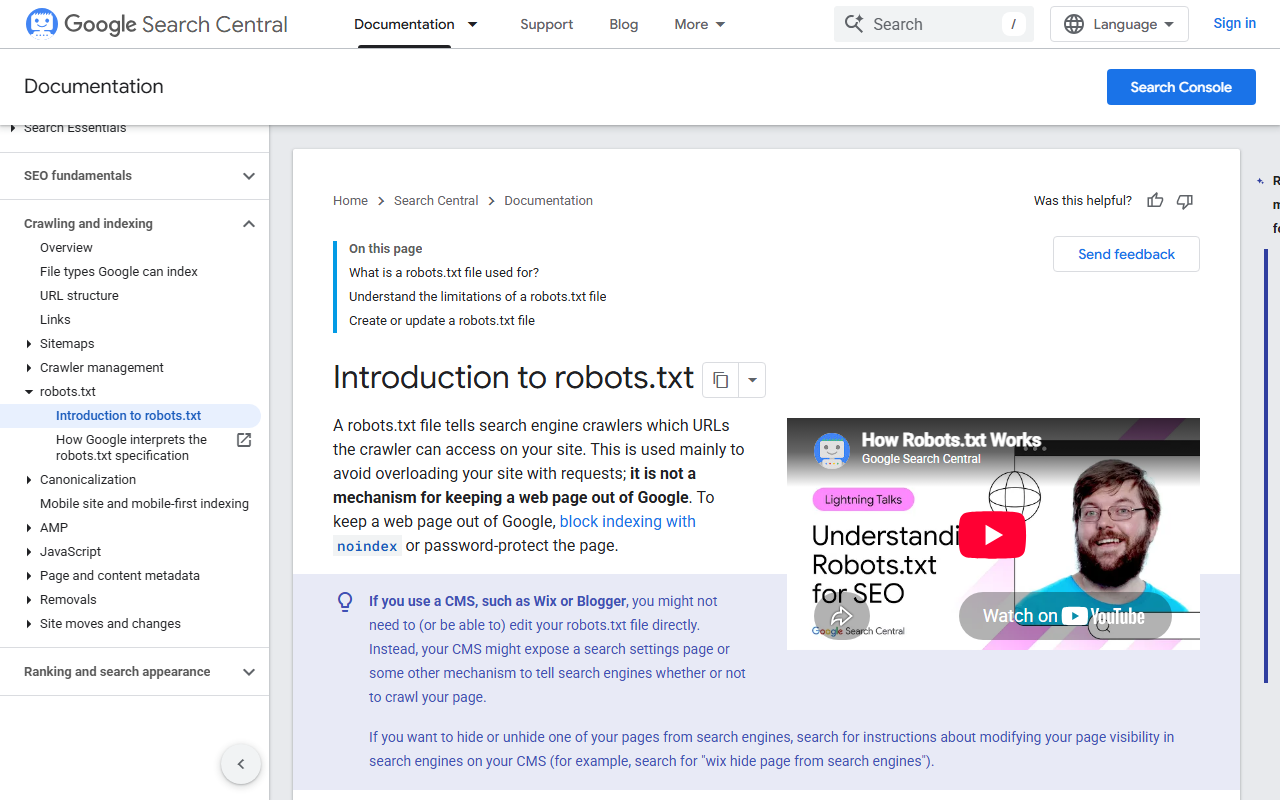 Google introduction to robots.txt documentation