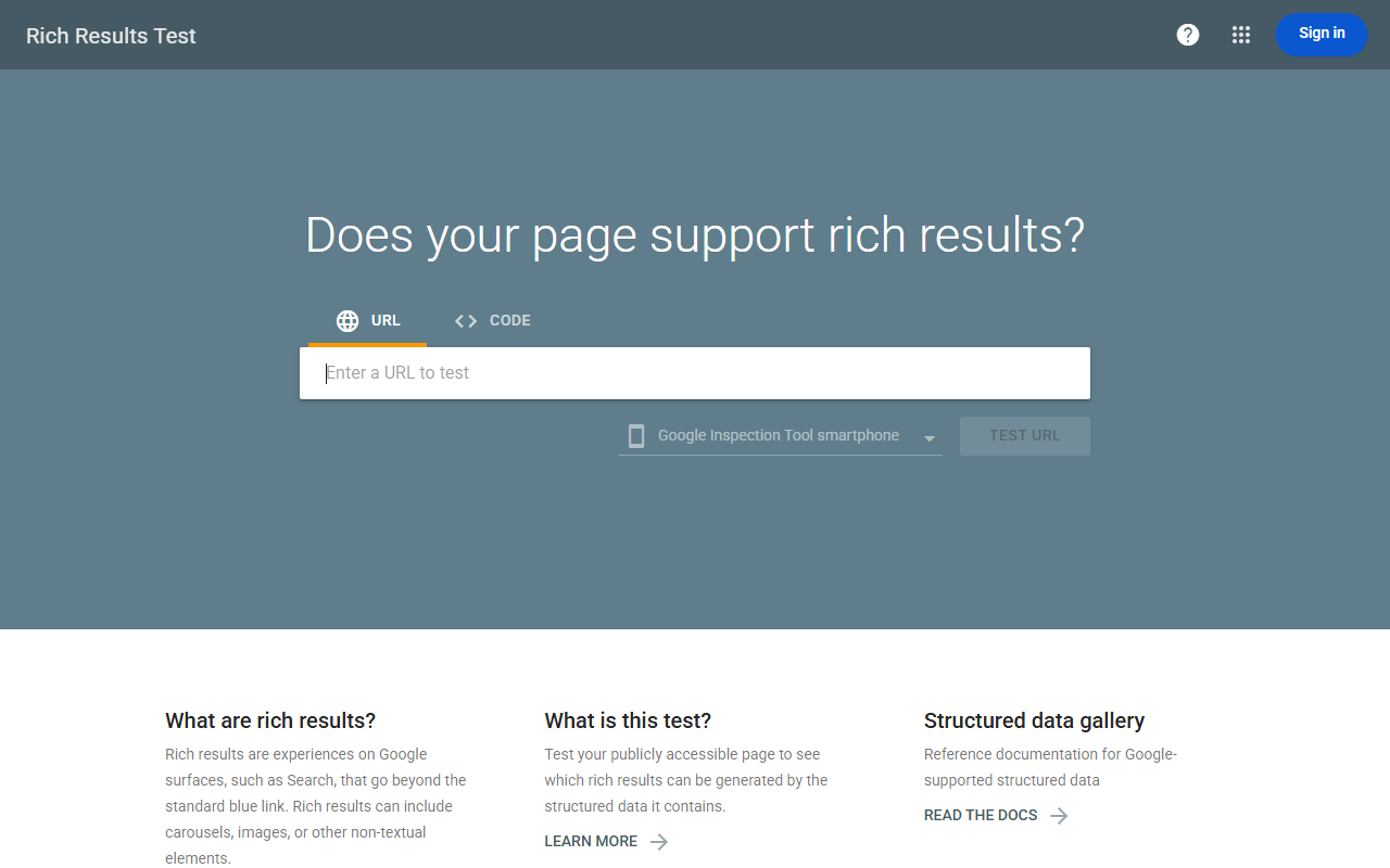 Google Rich Results Test tool page