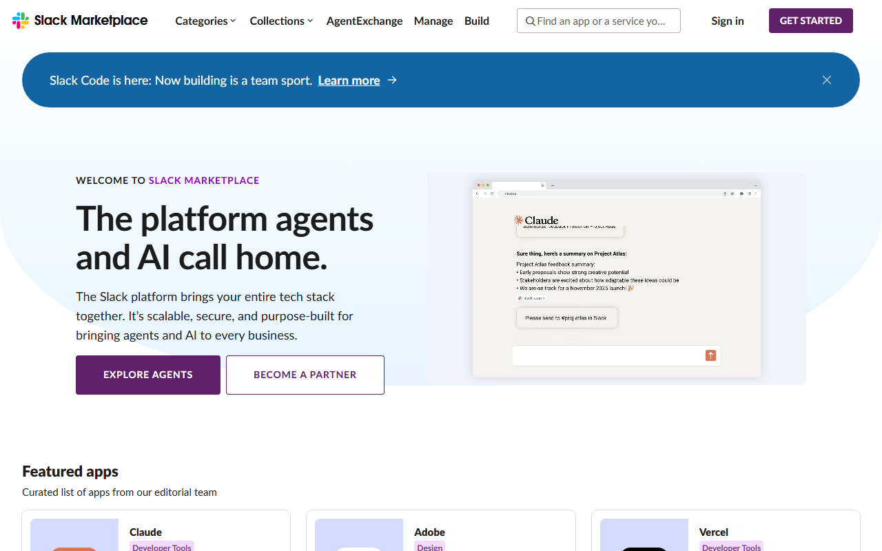 Slack app directory page