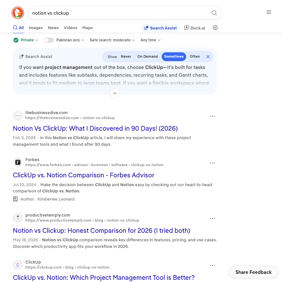 Search results for a two-product comparison query