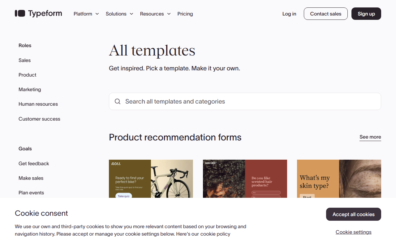Template library page for a SaaS product