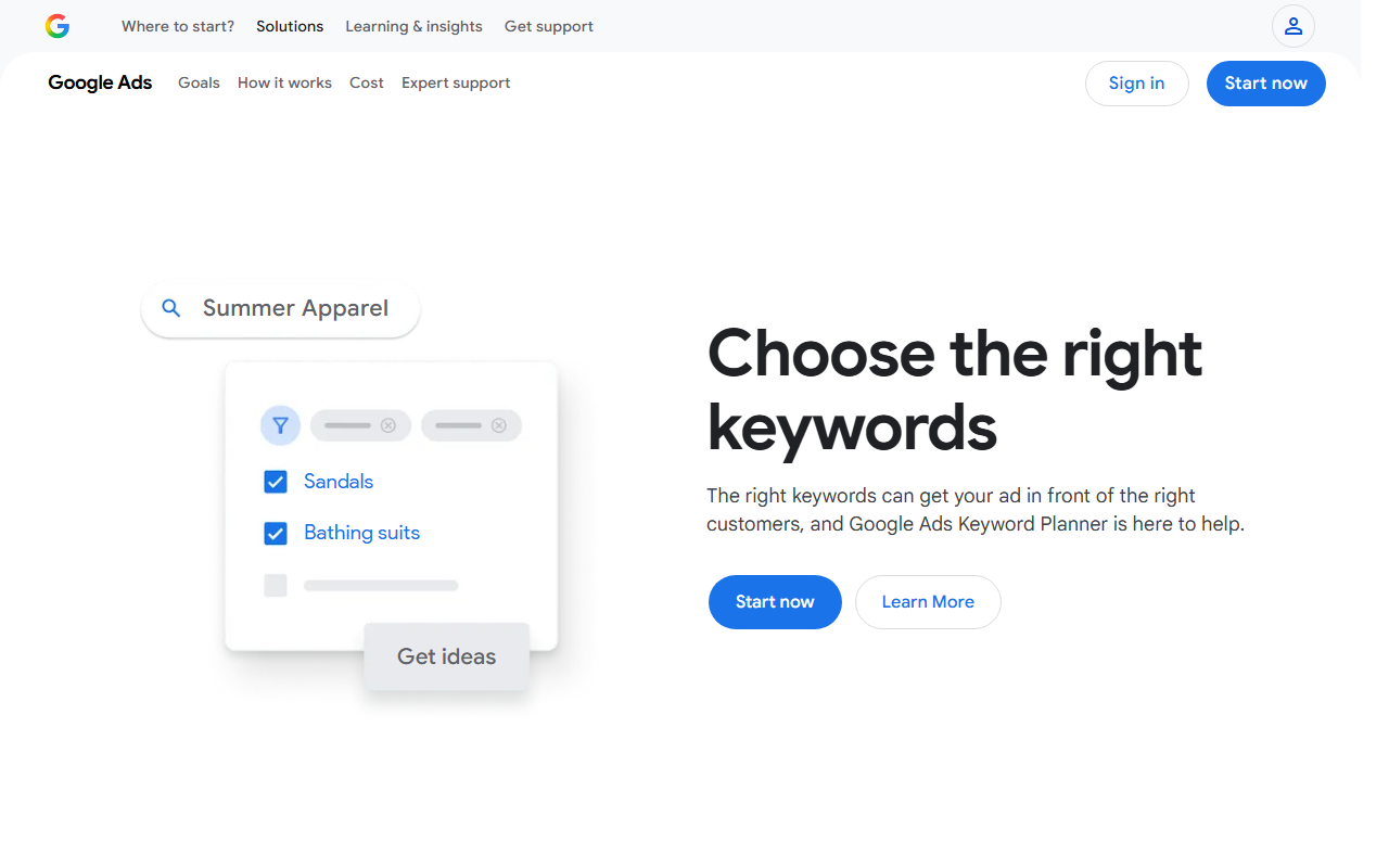 Google Keyword Planner product page