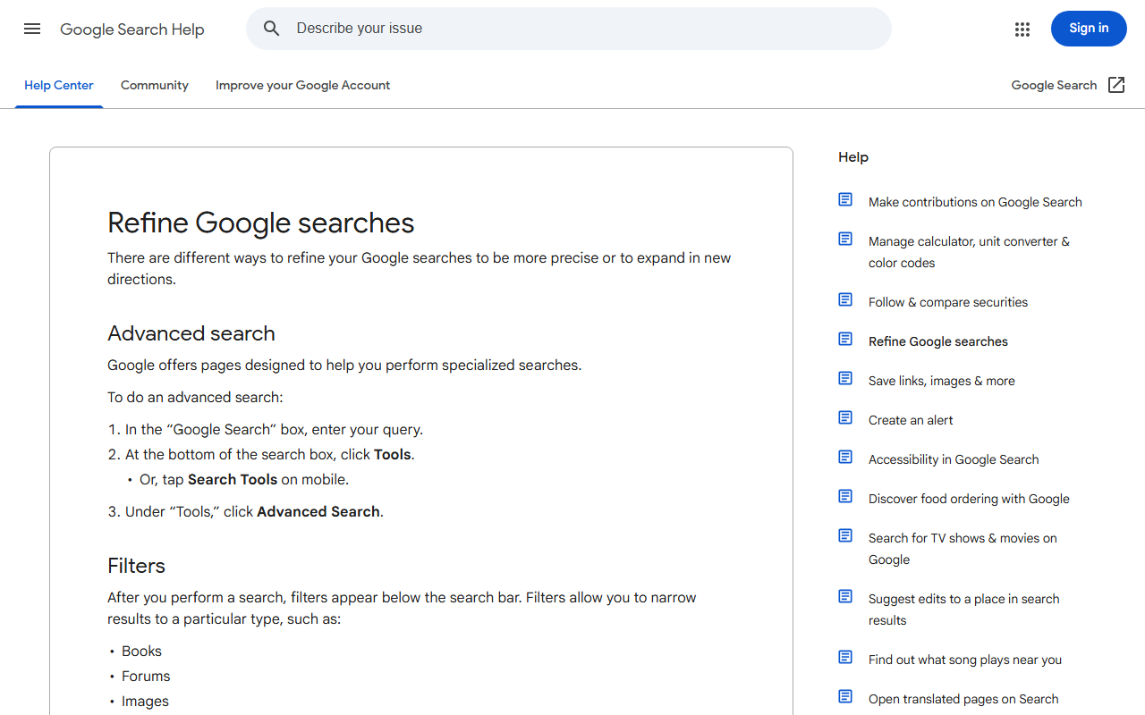 Google documentation on advanced search operators