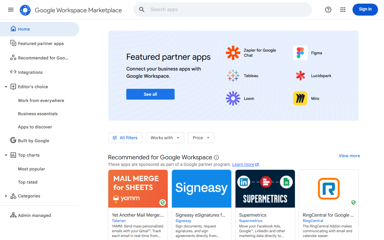 Google Workspace Marketplace listing apps