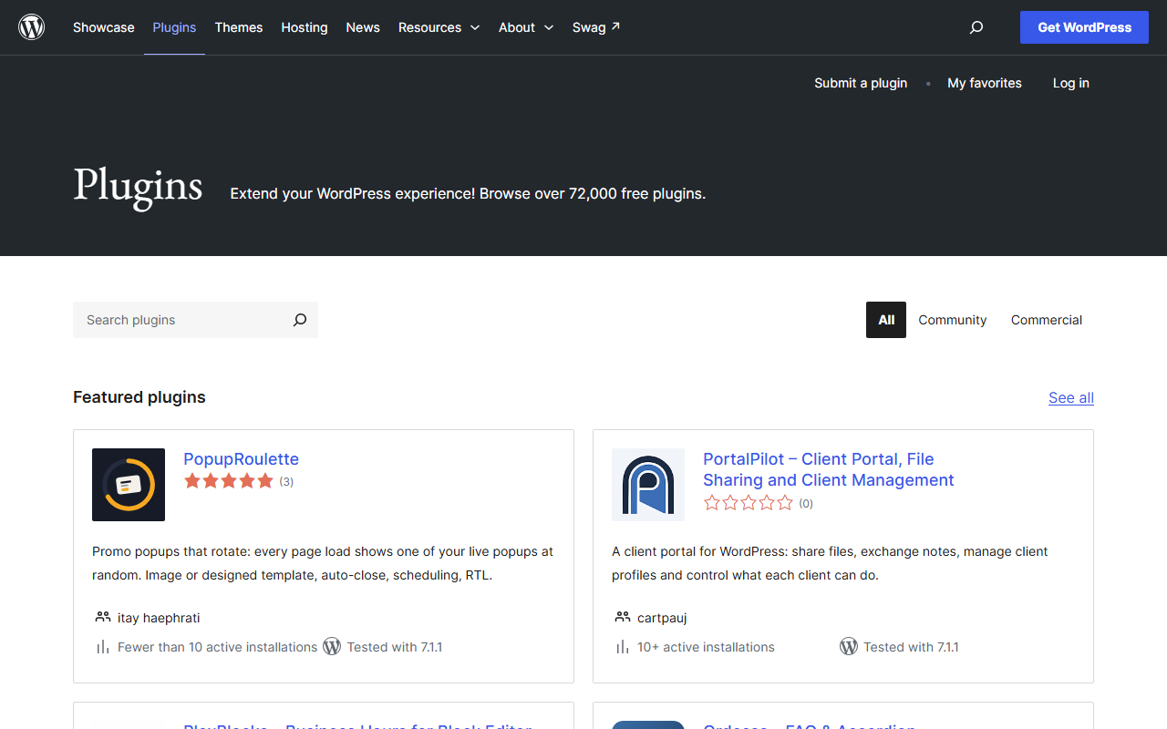 WordPress plugin directory page