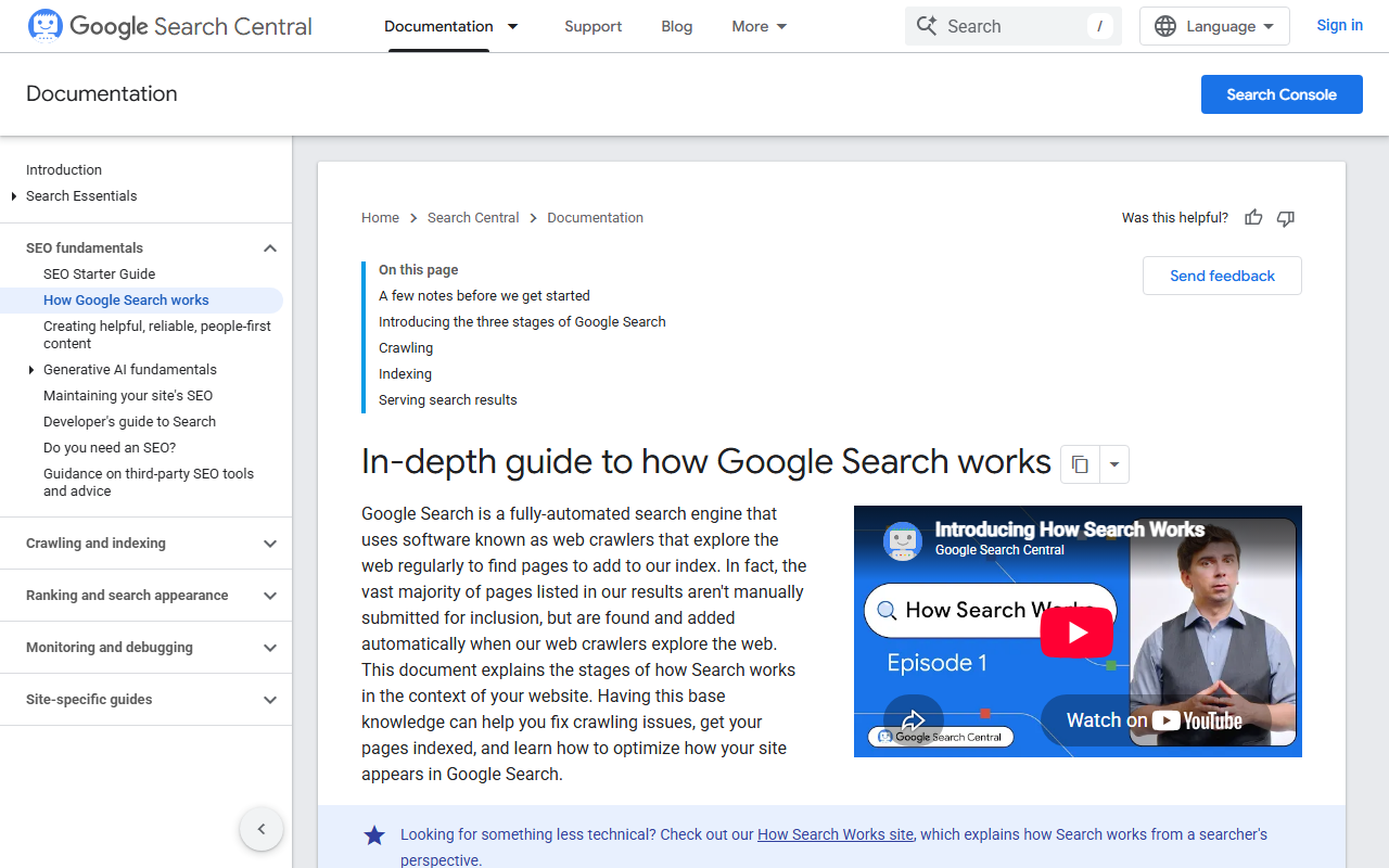 Google documentation on how Search works