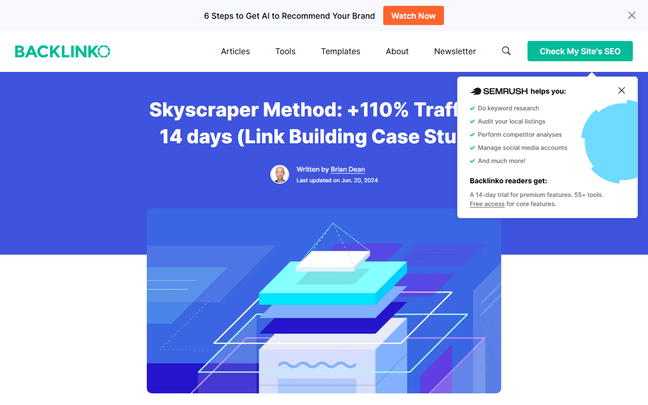 Backlinko page explaining the original skyscraper technique seo method