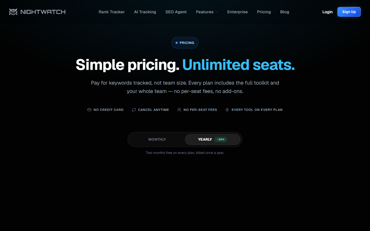 Nightwatch pricing page showing per-keyword plans