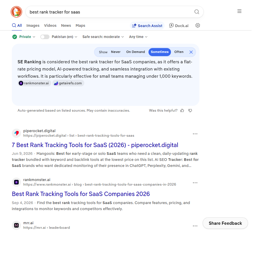 Search results for the best rank tracker for SaaS