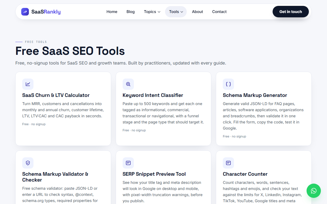 Free SaaS SEO tools that feed an enterprise SEO dashboard