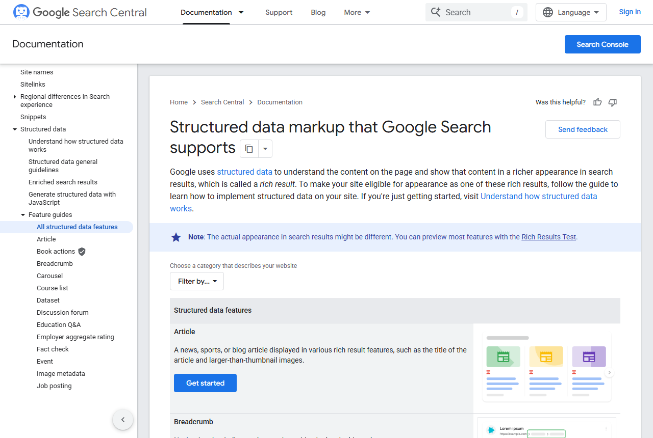 Google structured data search gallery used for AI Overviews eligibility