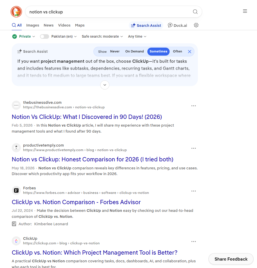 A vs query results page, the classic high intent keyword pattern