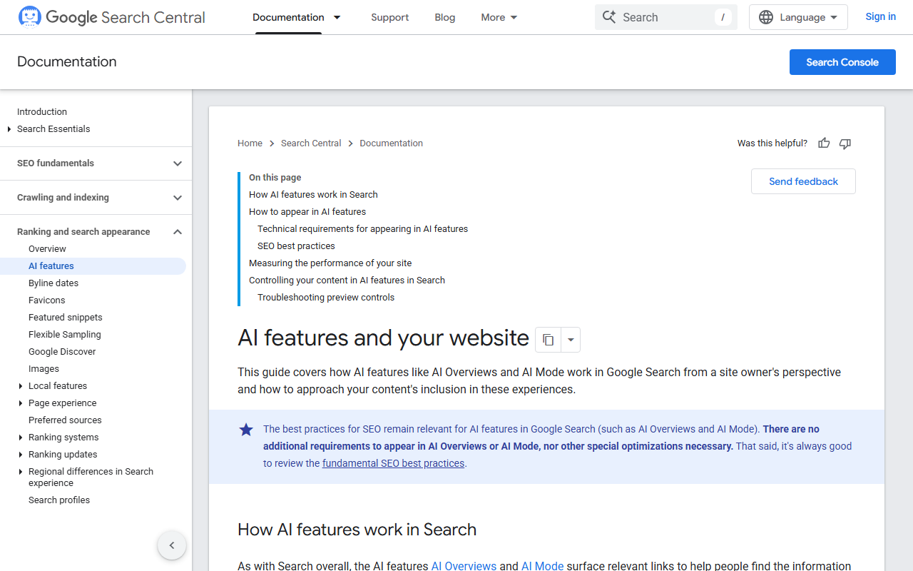 Google documentation on AI features in Search, which no SEO visibility score currently measures