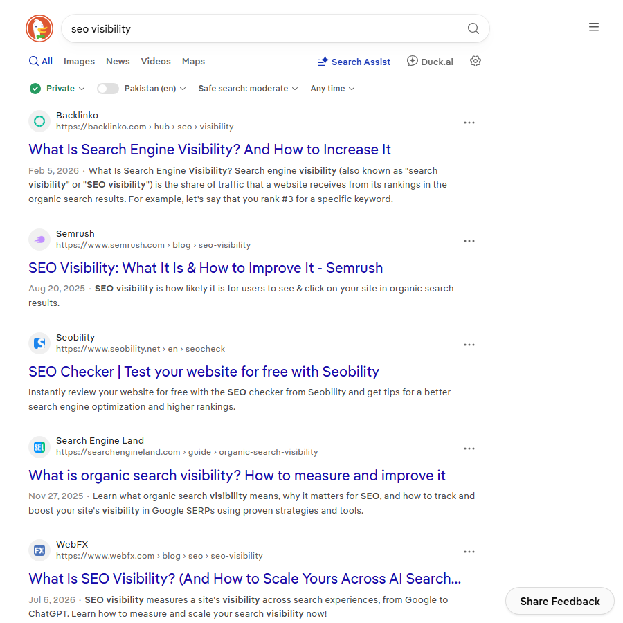 Search results explaining what is seo visibility, dominated by tool vendors