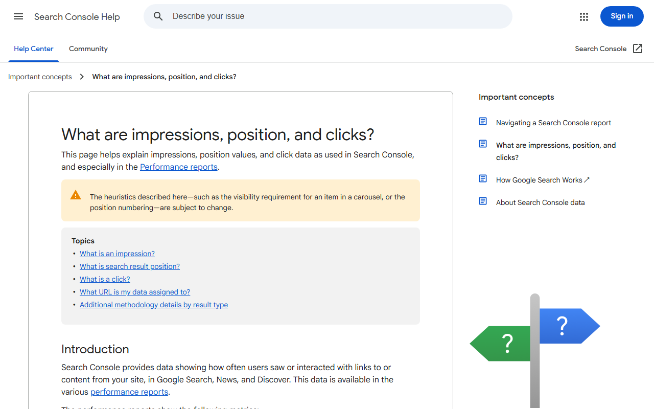 Search Console documentation on impressions and position, the counted alternative to an SEO visibility score