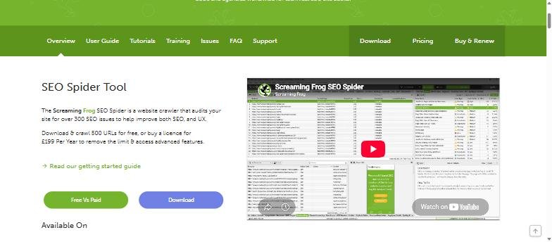 Technical seo for saas: Screaming Frog SEO Spider website crawler product page with crawl results screenshot