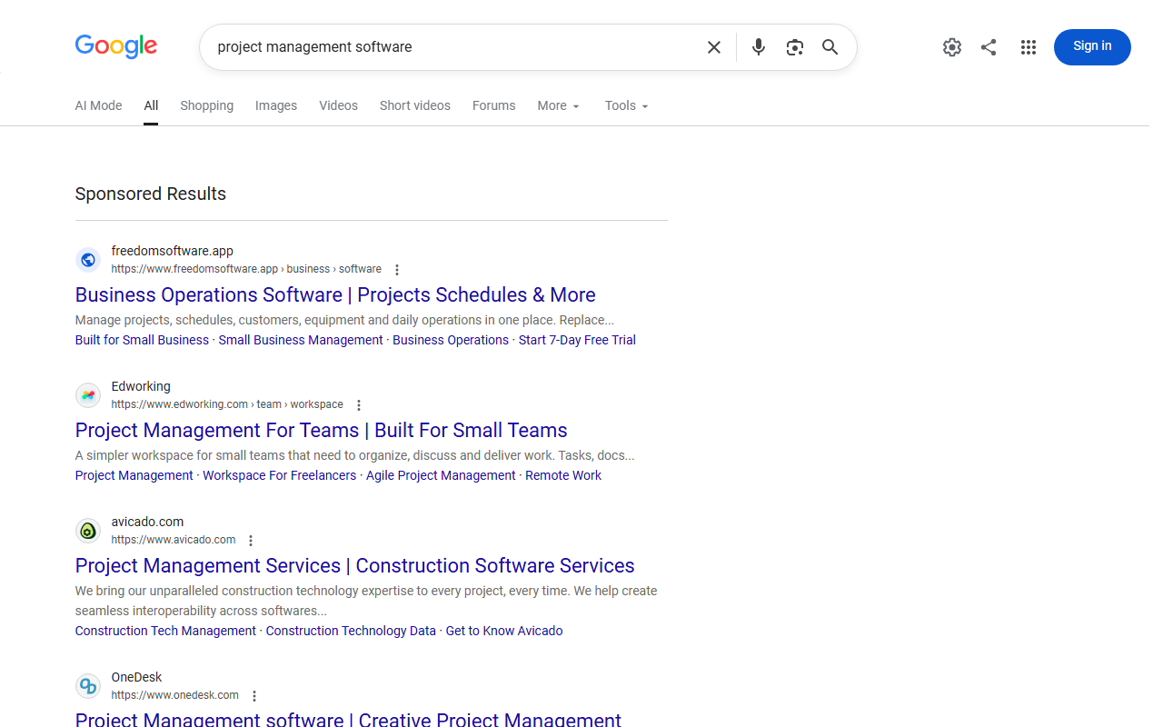 seo roi versus paid search: sponsored results for project management software