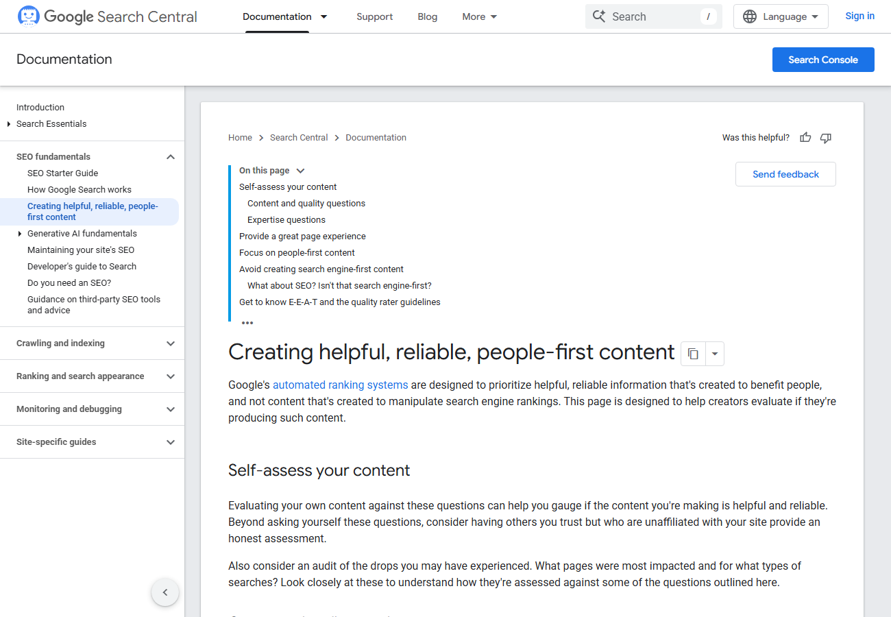 Google helpful content self-assessment questions