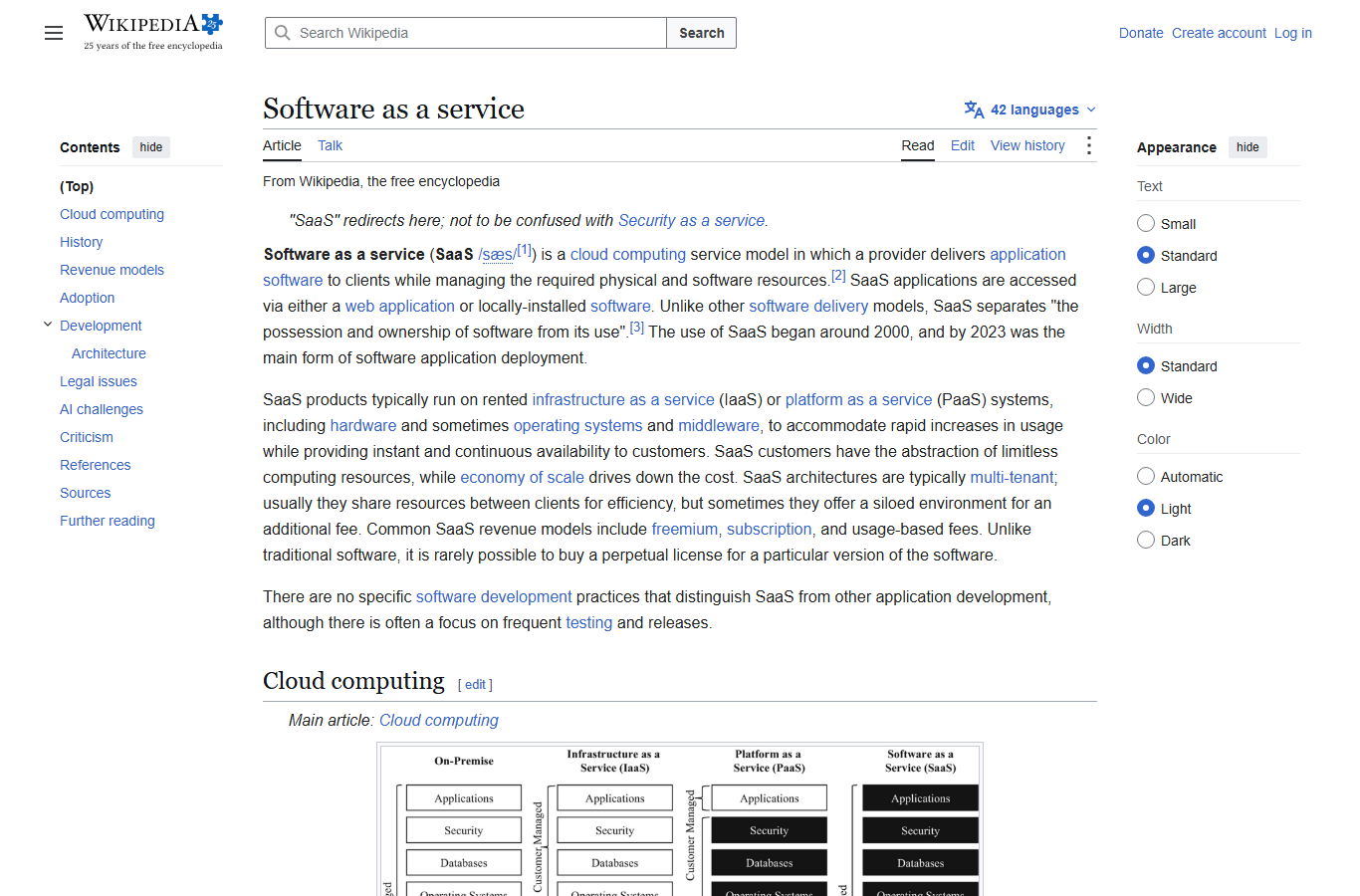 Wikipedia article on software as a service